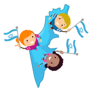 Illustration Of Kids On Israel Map Holding The Flag Sticker