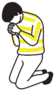 Illustration Of Man Kneeling Down Praying In Yellow Sticker