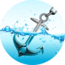 Illustration Of Metallic Anchor Sinking In Water Waves Sticker