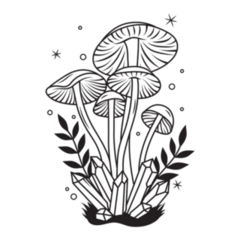 Illustration Of Mushrooms With Crystals Magical Sticker