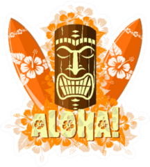 Illustration Of Orange Tiki Mask Aloha Sticker