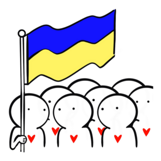 Illustration Of People Holding Ukraine Flag Sticker