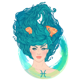 Illustration Of Pisces Woman With Fish In Hair Sticker