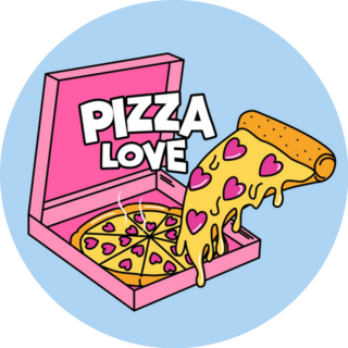 Illustration Of Pizza Love Hearts Lettering Sticker