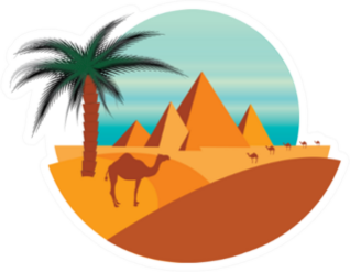 Illustration Of Pyramids And Desert With Camels Sticker
