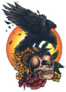 Illustration Of Raven Crow Skull Flowers And The Sun Sticker