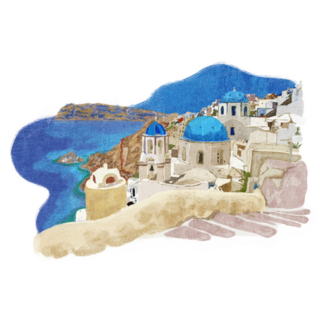 Illustration Of Santorini Greece Art Sticker