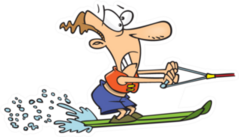 Illustration Of Scared Cartoon Man Water Skiing Sticker