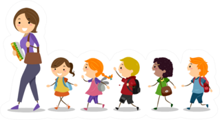 Illustration Of School Kids Following Their Teacher Sticker
