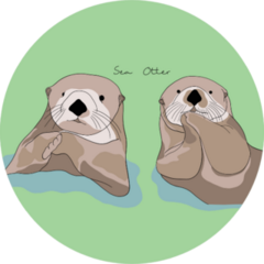 Illustration Of Sea Otter On Green Sticker