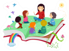 Illustration Of Students With Teacher Telling Story Sticker