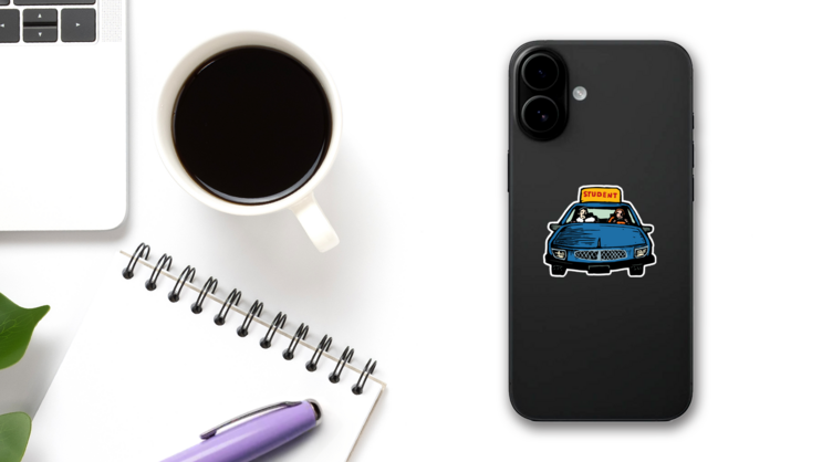 Illustration Of Teen Girl Student Driver Sticker on a Phone (New) example