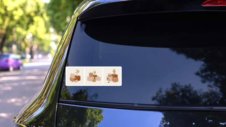 Illustration Of Three Compositions Cardboard Moving Boxes Sticker on a Rear Car Window (New) example