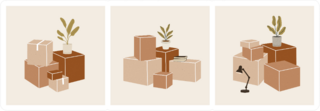 Illustration Of Three Compositions Cardboard Moving Boxes Sticker