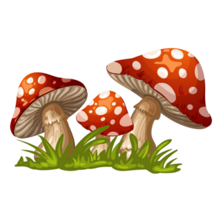 Illustration Of Three Red Mushrooms In The Grass Sticker