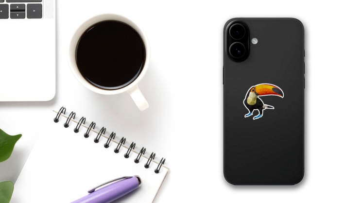 Illustration Of Toucan, Low Poly Sticker on a Phone (New) example