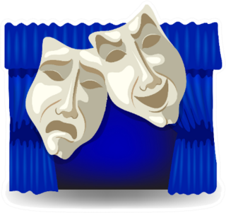 Illustration Of Tragic And Comic Mask On Theater Curtain Sticker