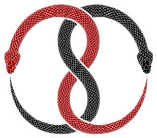 Illustration Of Two Intertwined Snakes Eat Their Tails Sticker