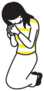 Illustration Of Woman Kneeling Praying In Yellow Sticker