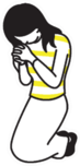Illustration Of Woman Kneeling Praying In Yellow Sticker
