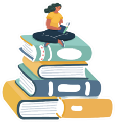 Illustration Of Woman Reading On Giant Stack Of Books Sticker