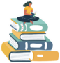 Illustration Of Woman Reading On Giant Stack Of Books Sticker