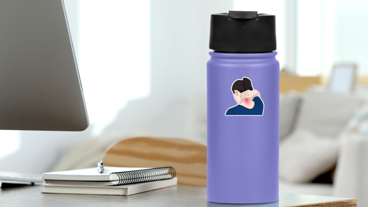 Illustration Of Woman With Neck Pain Sticker on a Water Bottle (New) example