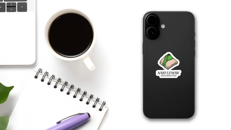 Illustration Of Wrap Coconut Milk Rice Malaysian Sticker on a Phone (New) example