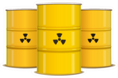 Illustration Of Yellow Metal Barrels With Nuclear Waste Sticker