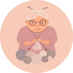 Illustration, Old Woman Knits On Knitting Needles Sticker
