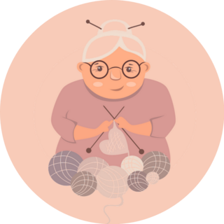 Illustration, Old Woman Knits On Knitting Needles Sticker
