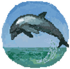 Illustration Pixel Art With Jumping Dolphin Sticker