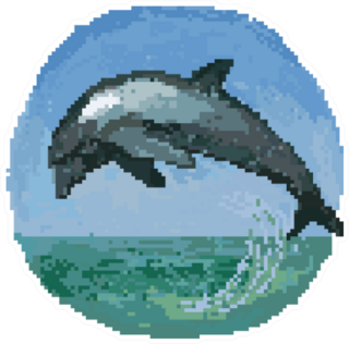 Illustration Pixel Art With Jumping Dolphin Sticker