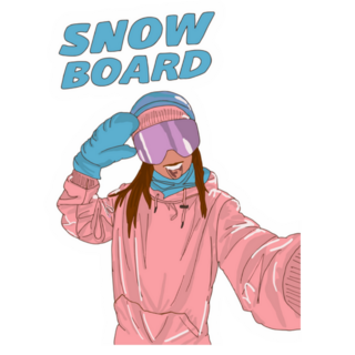 Illustration Selfie Of Girl And Snowboard Sticker