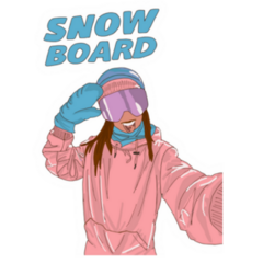 Illustration Selfie Of Girl And Snowboard Sticker