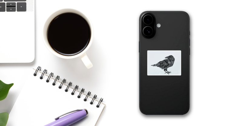 Illustration  the Black Crow Sticker on a Phone (New) example