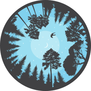 Illustration Trees In Evening Sky With Moon And Stars Sticker