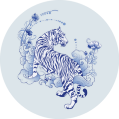 Illustration White Tiger Tattoo Blue Porcelain Sticker