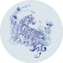 Illustration White Tiger Tattoo Blue Porcelain Sticker