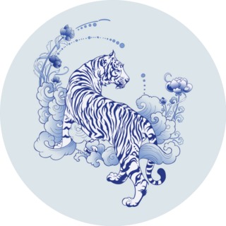 Illustration White Tiger Tattoo Blue Porcelain Sticker