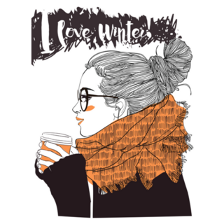 Illustration Winter Girl I Love Winter Sticker