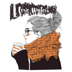 Illustration Winter Girl I Love Winter Sticker