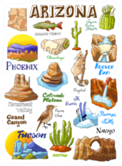 Illustration With Arizonas Countrysides And Symbols Sticker