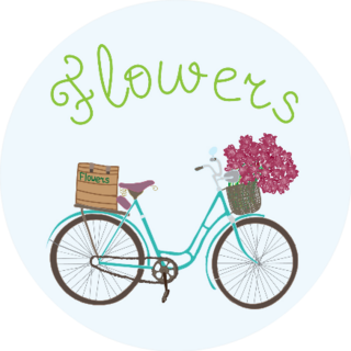 Illustration With Bike And Flowers Lettering Florist Sticker