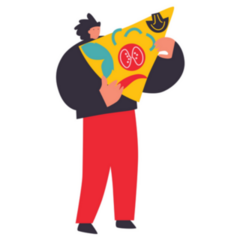 Illustration With Young Man Holding Huge Pizza Sticker