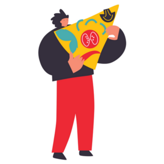Illustration With Young Man Holding Huge Pizza Sticker