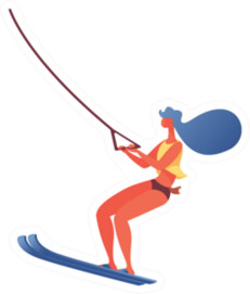 Illustration Young Woman In Swimsuit Riding Two Water Skis Sticker