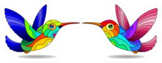 Illustrations In A Stained Glass Hummingbirds Touching Sticker