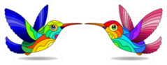 Illustrations In A Stained Glass Hummingbirds Touching Sticker