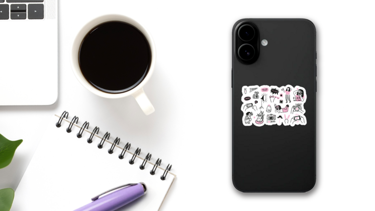 Illustrations Of Photography Concepts Cartoon Style Sticker on a Phone (New) example